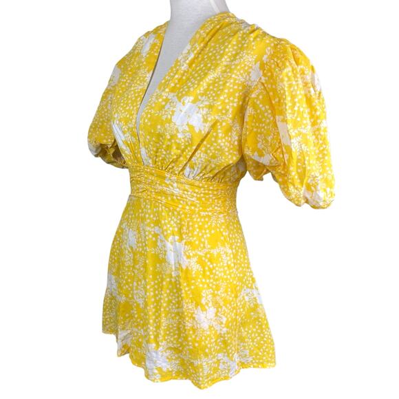 Showpo NWT Ailiza Playsuit Yellow Floral V Neck Puff Sleeve Wide Leg Romper - Picture 6 of 16